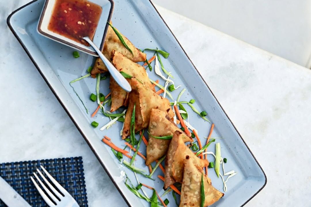 Prawns on a blue plate at Nouba Restaurant and Rooftop Lounge, C-Scheme Jaipur