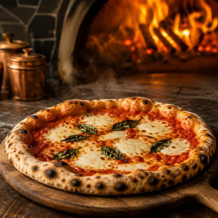 Neapolitan pizza fresh from wood-fired oven at Nouba Restaurant and Rooftop Lounge, C-Scheme Jaipur