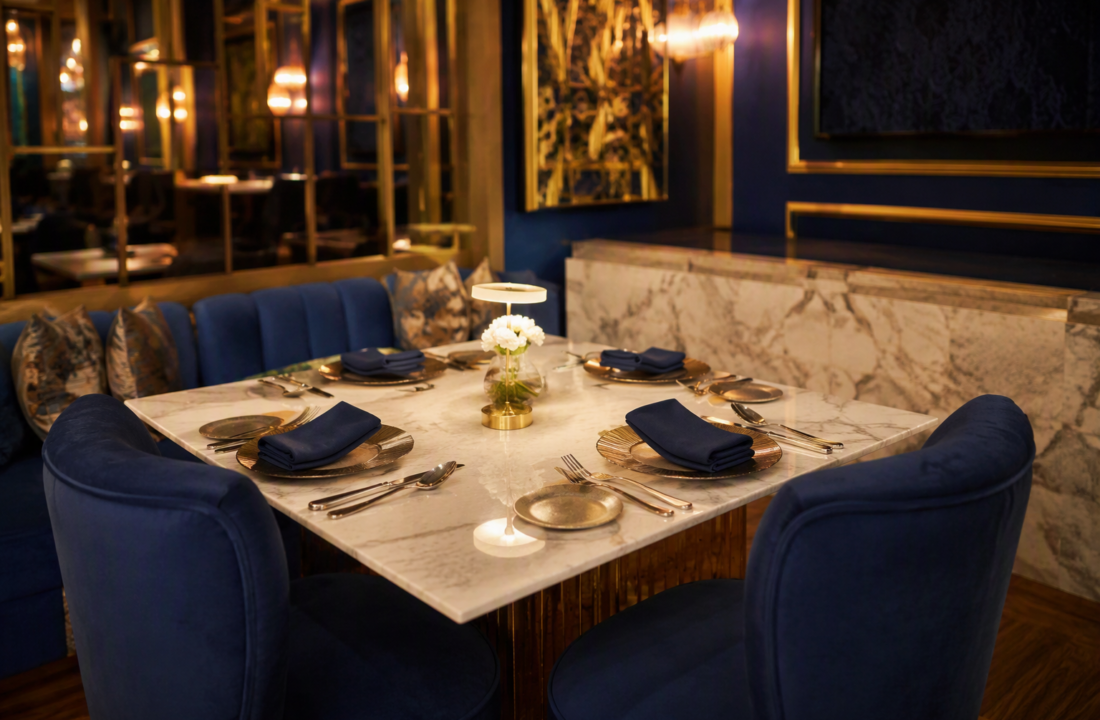 4th Floor Seating Jaipur Electric Blue Map at Nouba Restaurant and Rooftop Lounge, C-Scheme Jaipur
