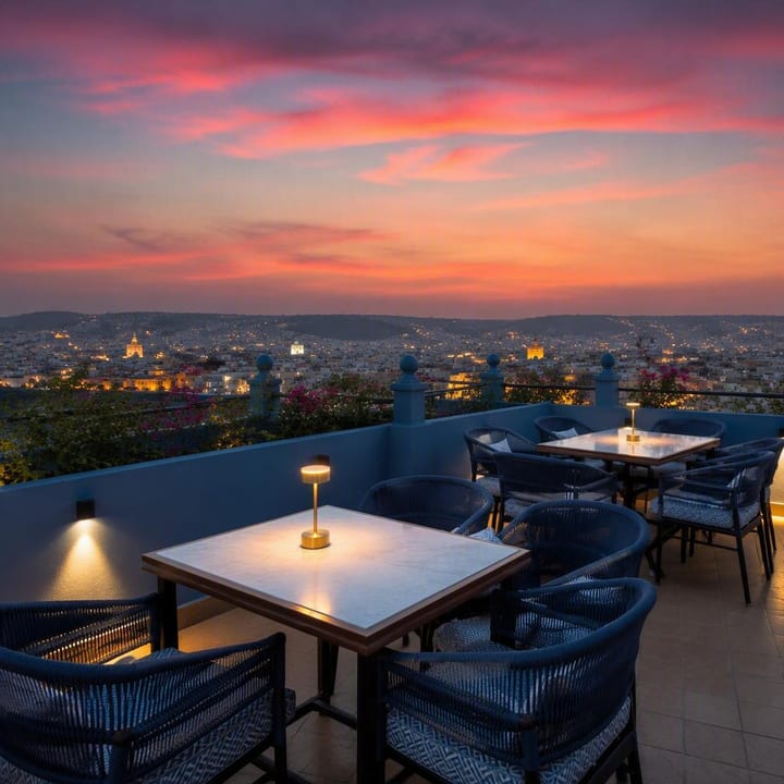 Jaipur skyline view from open rooftop at Nouba Restaurant and Rooftop Lounge, C-Scheme Jaipur