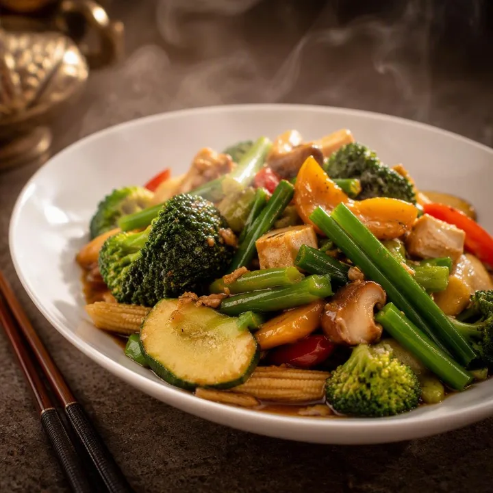 Steaming wok dish with vegetables and sauce on table at Nouba Restaurant and Rooftop Lounge, C-Scheme Jaipur