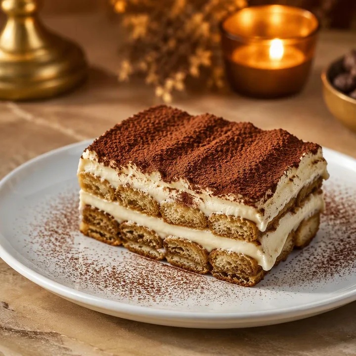 Classic tiramisu plate with coffee soak and dusting at Nouba Restaurant and Rooftop Lounge, C-Scheme Jaipur