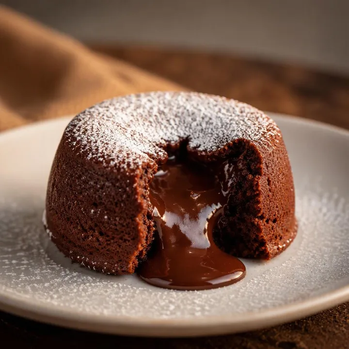 Molten chocolate lava cake on plate with fork at Nouba Restaurant and Rooftop Lounge, C-Scheme Jaipur