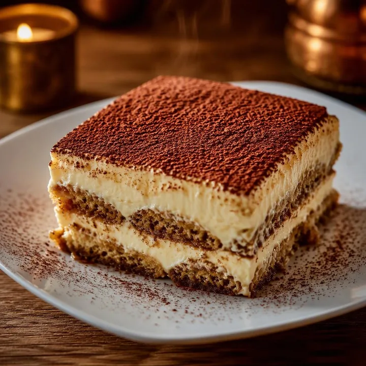 Plate of classic tiramisu with coffee soak and cocoa dust at Nouba Restaurant and Rooftop Lounge, C-Scheme Jaipur