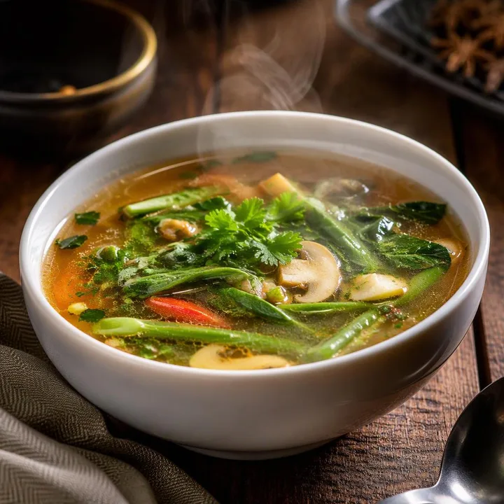 Steaming bowl of soup starter from Pan-Asian kitchen at Nouba Restaurant and Rooftop Lounge, C-Scheme Jaipur