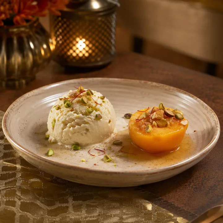 Plate of mild desserts with small portions at Nouba Restaurant and Rooftop Lounge, C-Scheme Jaipur