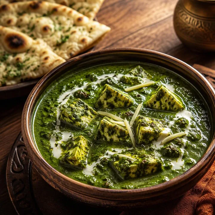 Steaming bowl of green palak gravy with paneer cubes at Nouba Restaurant and Rooftop Lounge, C-Scheme Jaipur