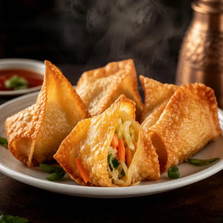 Plate of crispy wontons with vegetables at Nouba Restaurant and Rooftop Lounge, C-Scheme Jaipur