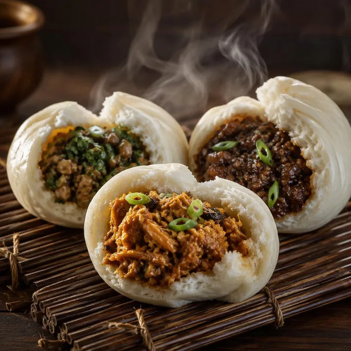 Steaming bao buns on a plate with chopsticks beside, at Nouba Restaurant and Rooftop Lounge, C-Scheme Jaipur