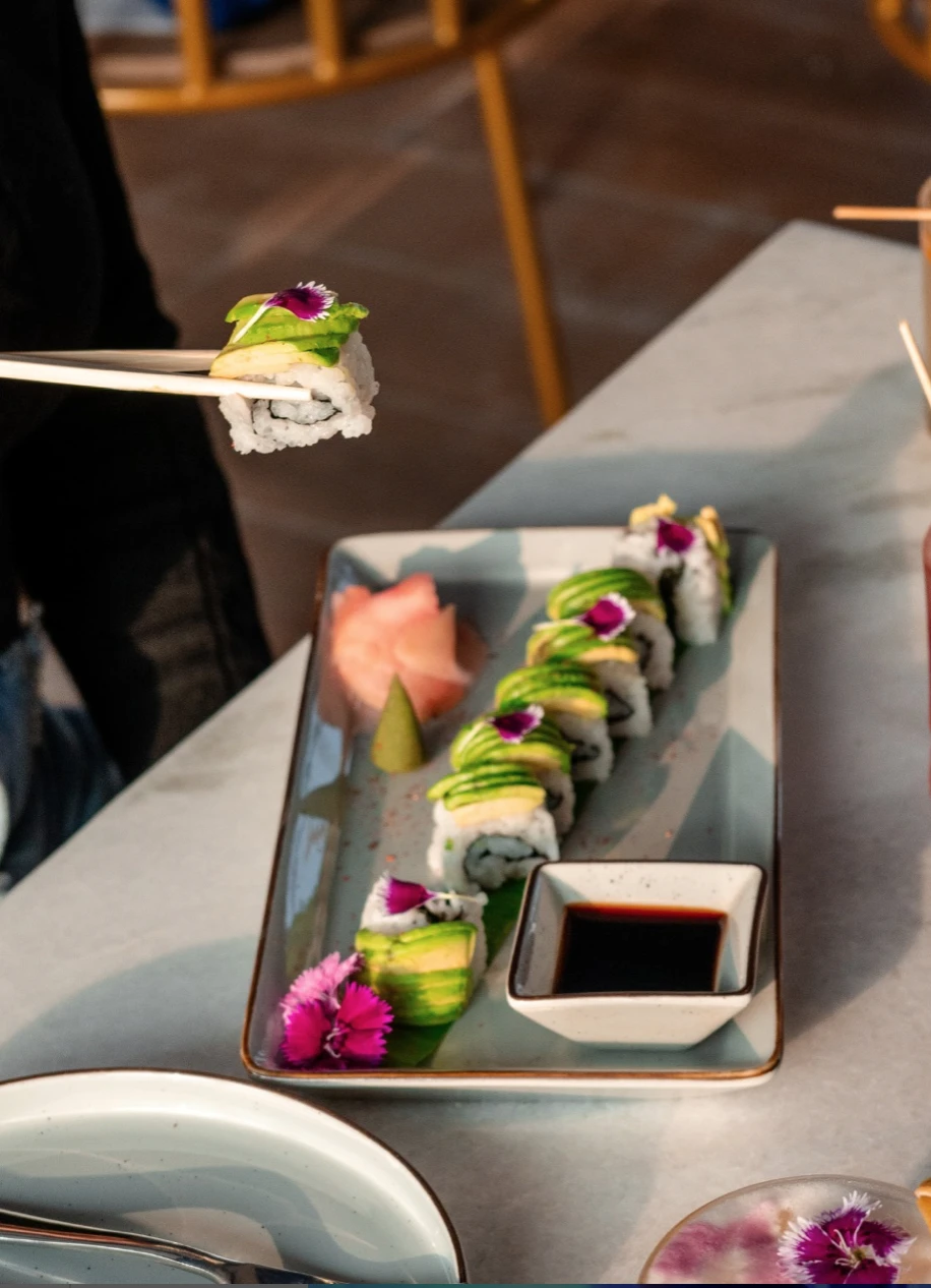 Pan-Asian rooftop dining at Nouba Jaipur, sushi, gyoza and Korean dishes