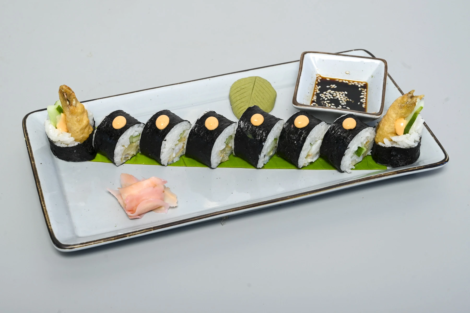 Assorted sushi platter with nigiri and maki rolls