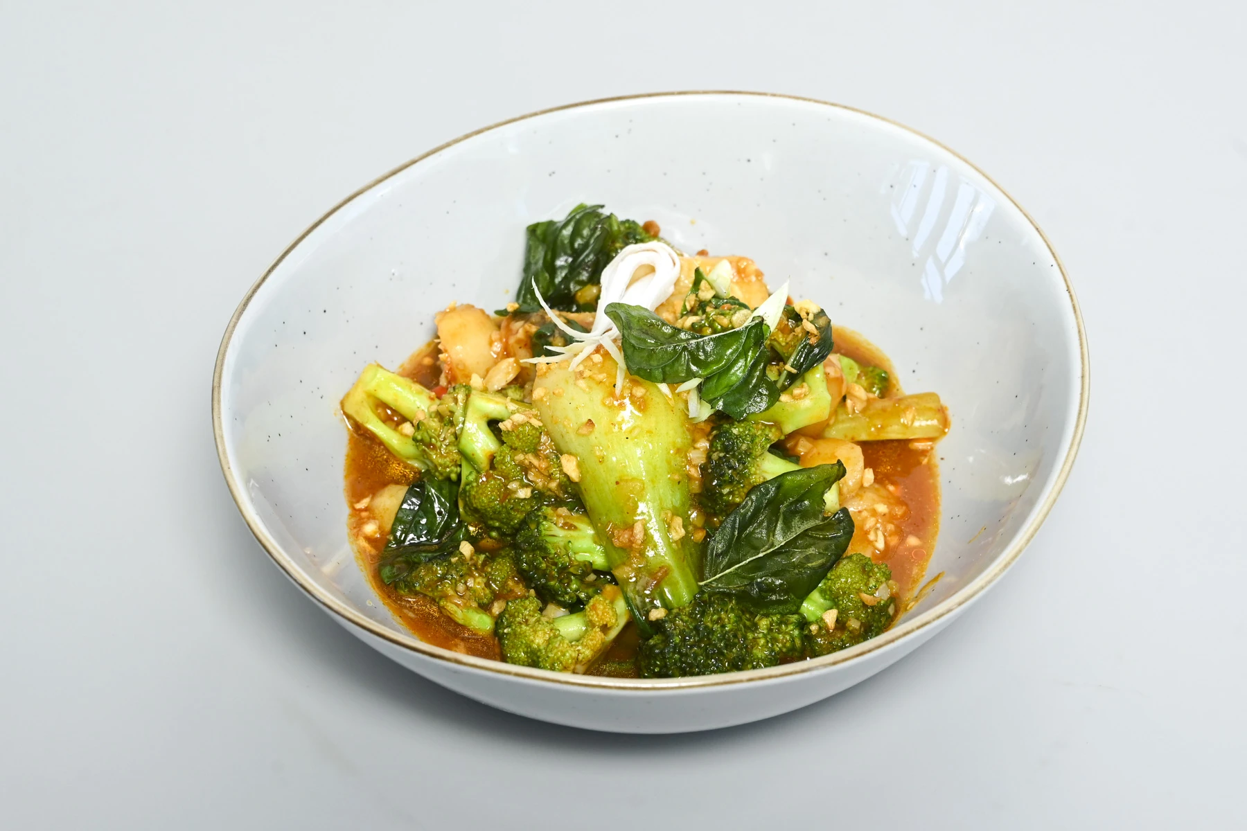 Stir-fried broccoli and bok choy at Nouba
