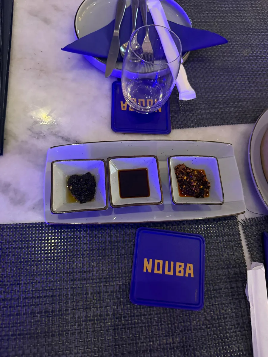 Dipping sauce trio with Nouba coaster