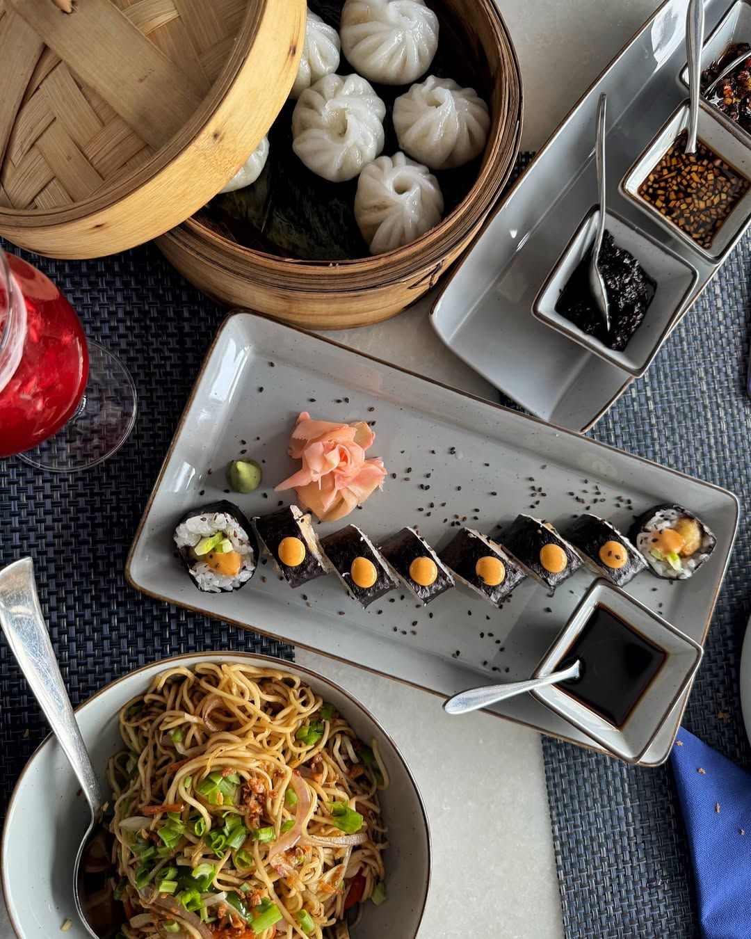Pan-Asian spread of dimsum, sushi and noodles at Nouba Restaurant, Jaipur