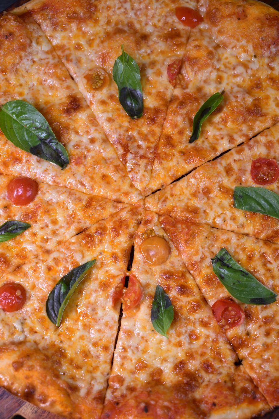 Margherita pizza with fresh basil, baked in the wood-fired oven at Nouba Jaipur